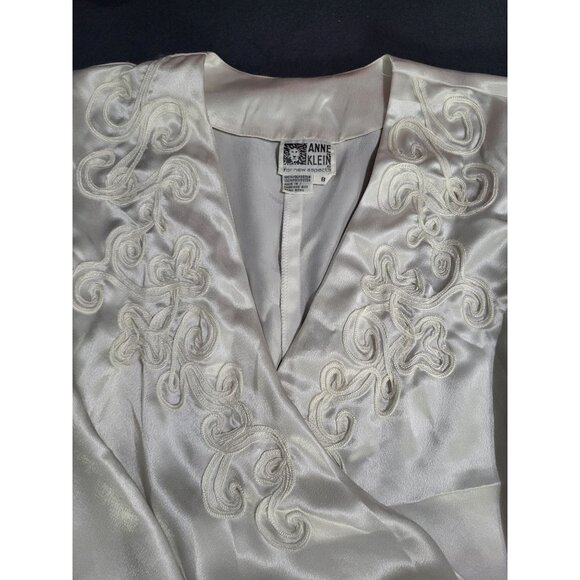 ANNE KLEIN VTG Womens SZ 8 Wrap Satin Applique Blouse Top Feminine White - Picture 6 of 11